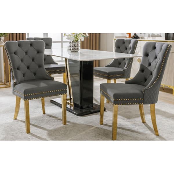 Spisestole - MUVOE - Grå/Guld - Velour - Sæt af 4 - Elegant Chic