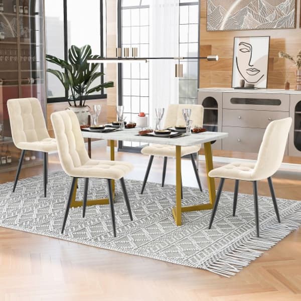 Matbord - MUVOE - 117 cm - 4 stolar - Beige sammets - Rektangulär