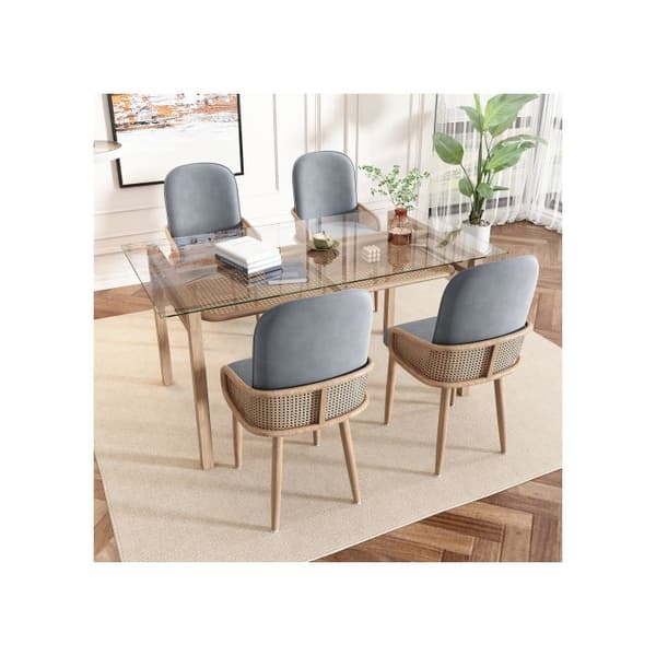 Matsalsstol - Design - Sammet - 6-pack - Metall - Grå
