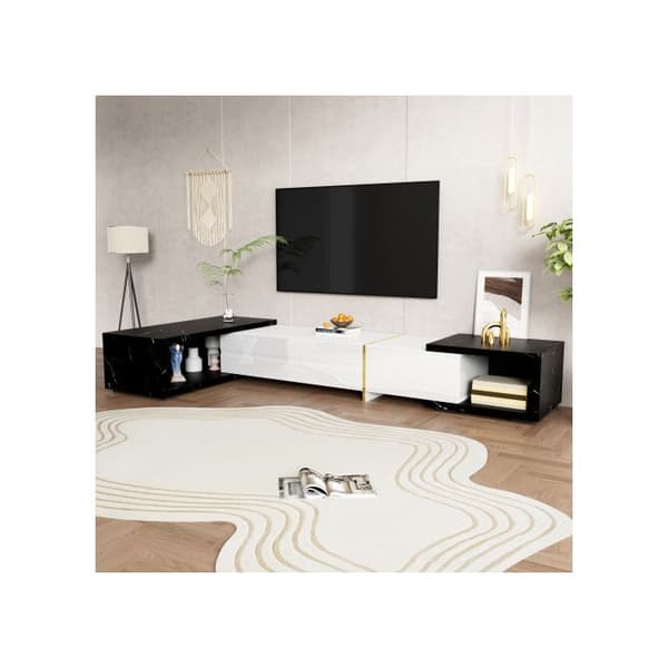 Moderne tv-møbel, variabel længde (140-260 cm), roterende funktion, sort marmor overflade