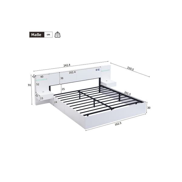 Dobbelt seng - MUVOE - 160×200 cm - Træ - Ambientelys & Bluetooth - USB-A/USB-C porte