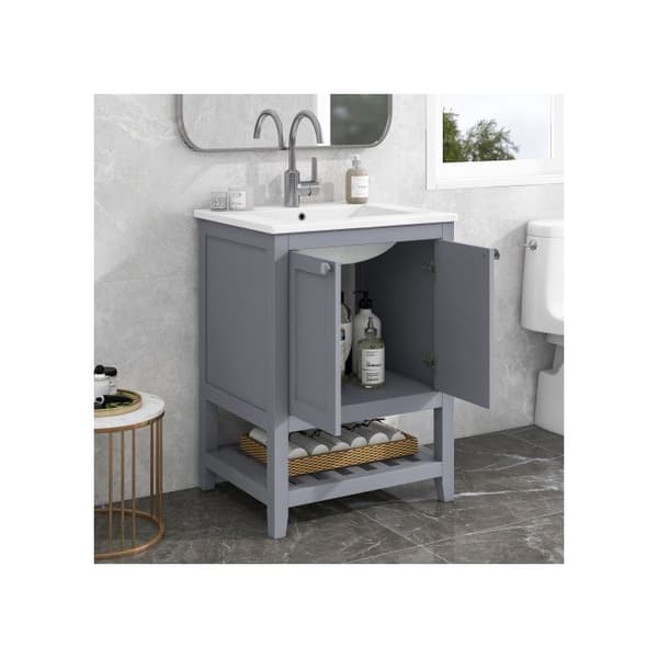 Badeværelsesmøbel - MUVOE - 60cm - Keramisk vask - Lys grå - Moderne design
