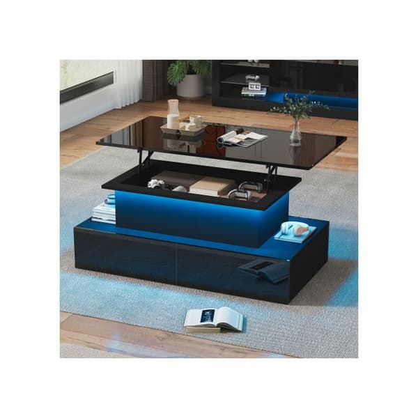 Sofabord - MUVOE - Moderne - Blank sort - LED-belysning - 4 skuffer