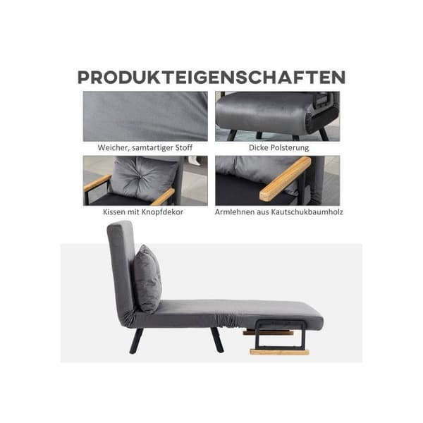 Soffa-säng - MUVOE - Enskild soffa - Justerbart ryggstöd - Sammet - Mörkgrå