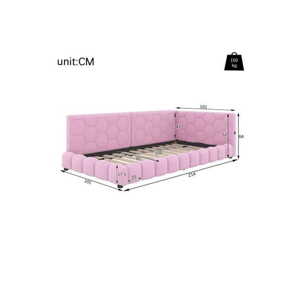 Seng til dagbrug, 90*200 cm (uden madras), ambientelys 16 farver, USB-interface, simili-ulld, rosa