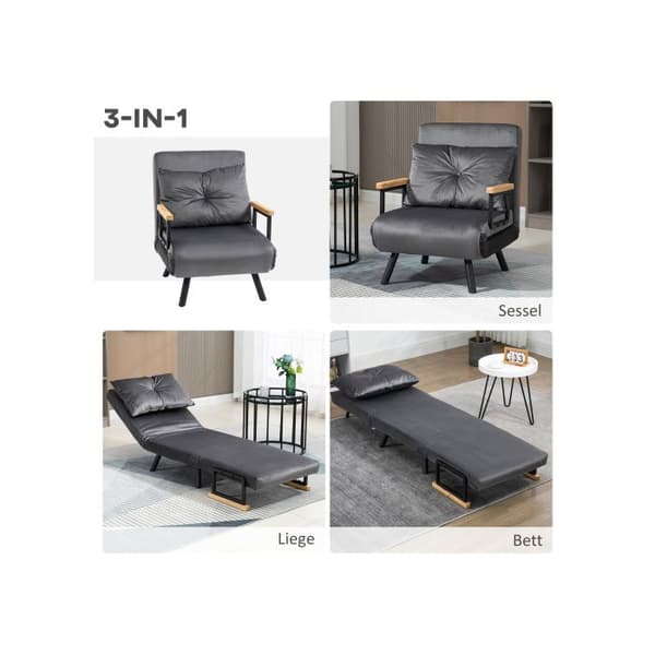 Soffa-säng - MUVOE - Enskild soffa - Justerbart ryggstöd - Sammet - Mörkgrå