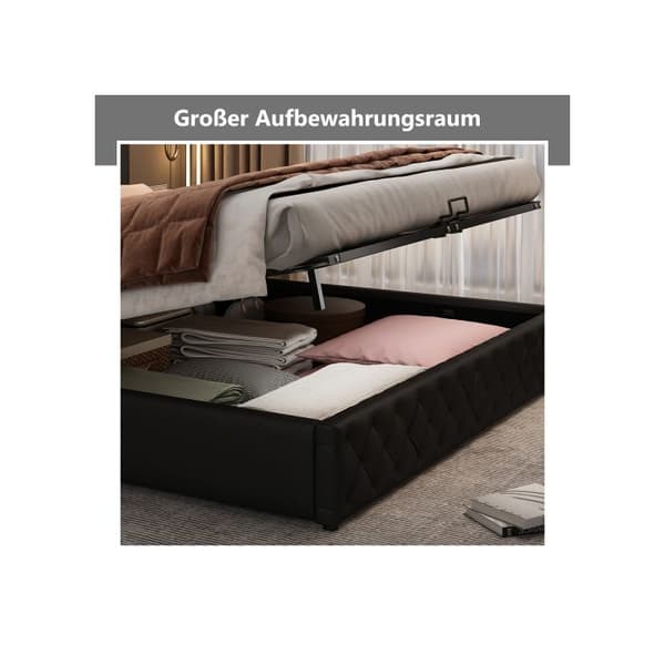 Lit - MUVOE - 180x200cm - Polstret - LED-belysning - Sort