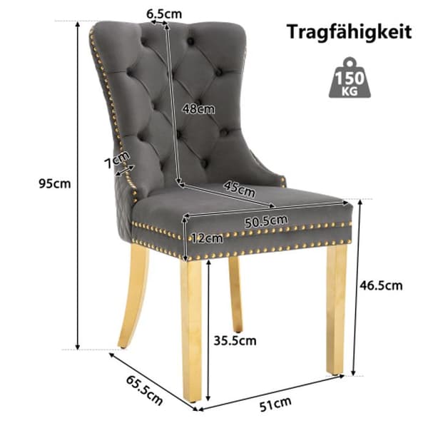 Spisestole - MUVOE - Grå/Guld - Velour - Sæt af 4 - Elegant Chic