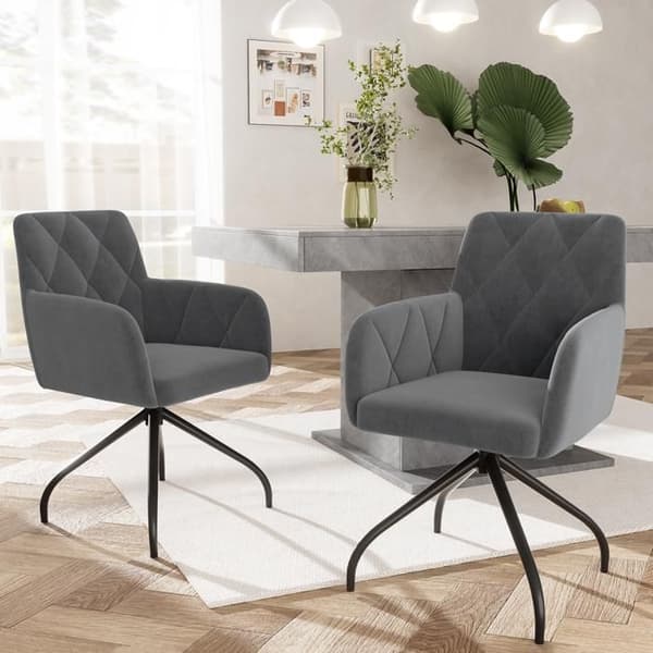 Matstolar - MUVOE - 4-pack - 360° svängbara - Mörkgrå sammet - Ergonomiska