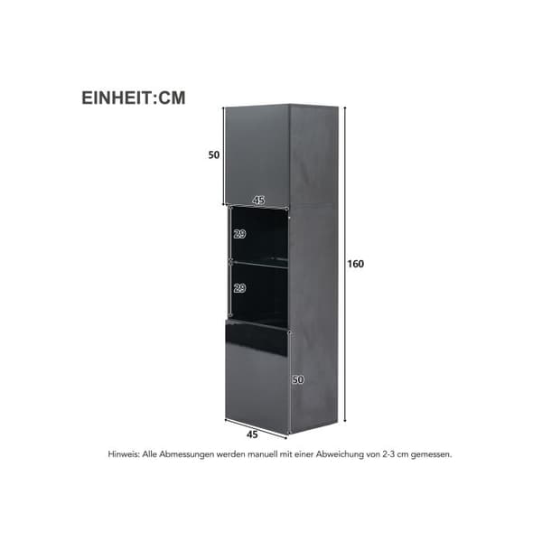 Vitrine - MUVOE - Sort Blank - 1 glas hylde - LED belysning - 160 cm