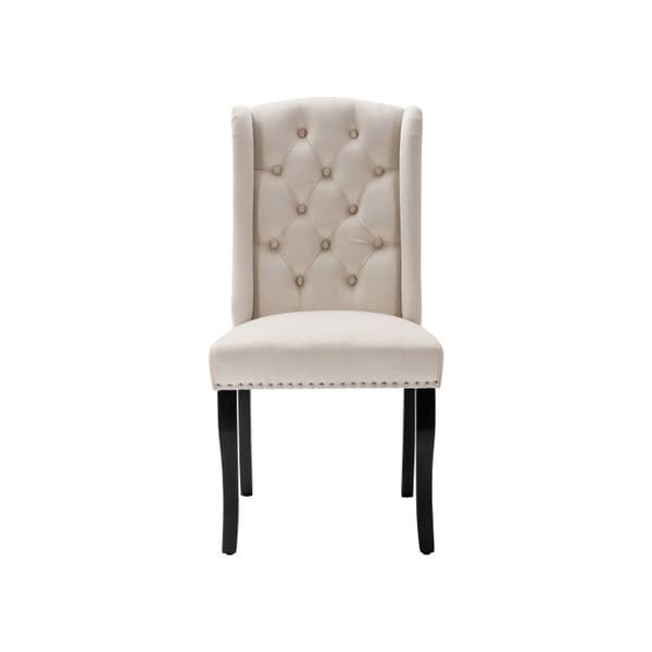 Spisestol - MUVOE - Moderne - Beige velour - Egetræ ben - Dekorative knapper