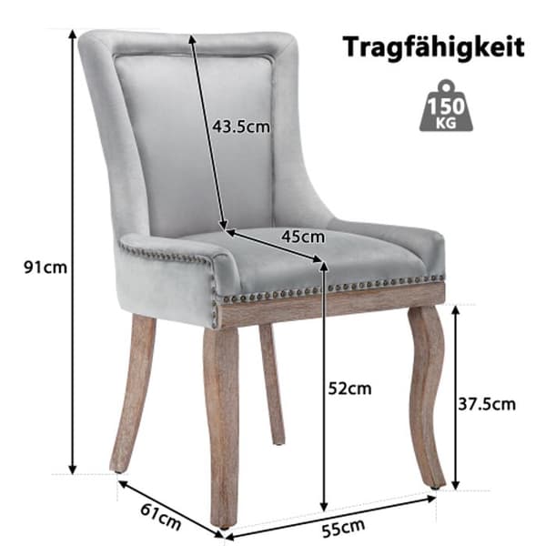Spisestol - MUVOE - Luksus - Velour polstring - Grå - Sæt med 4
