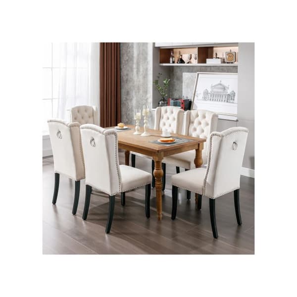 Spisestol - MUVOE - Moderne - Beige velour - Egetræ ben - Dekorative knapper