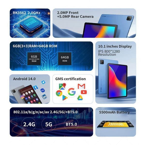 Kosketustabletti - G-TAB - T9 - 10,1 tuumaa - 6 Go RAM - 64 Go ROM - Android 5G