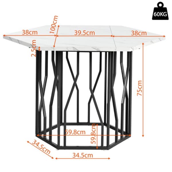 Mødebord - Moderne - Hexagonal - Marmor - Sort metal - Moderne design