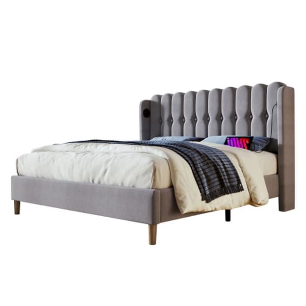 Lit - MUVOE - 160x200 cm - Polstret i grå - USB Type C - 2 pladser