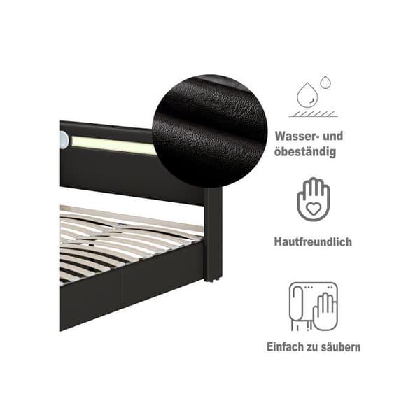 Seng 140x200 - MUVOE - Seng med LED - Bluetooth - Opbevaring - PU-læder