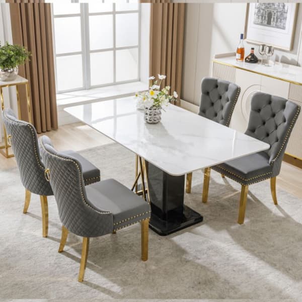 Matstolar - MUVOE - Grå/Guld - Sammet - 4-pack - Chic Elegans
