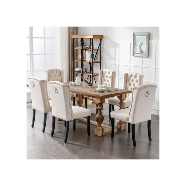 Spisestol - MUVOE - Moderne - Beige velour - Egetræ ben - Dekorative knapper