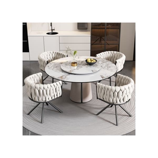 Set med 6 snurrbara matstolar i beige sammet - modern design