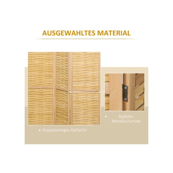 Paravent - HOMCOM - 3 paneler - Bambu - 120x170 cm - Inomhus