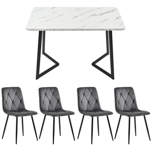Spisebord - MUVOE - Rekktangulær - 4 pladser - Mørkegrå velour - Sorte ben