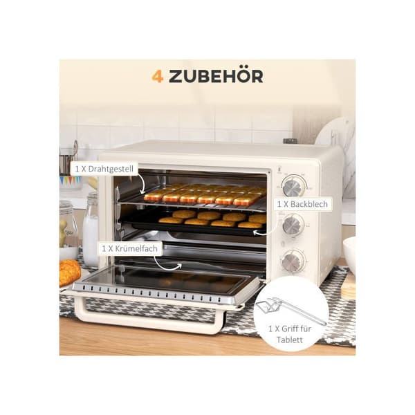 Fire elektrisk - MUVOE - Mini-ovn 21L - 3 tilberedningsmetoder - 1400W - Temperatur 100-230°C