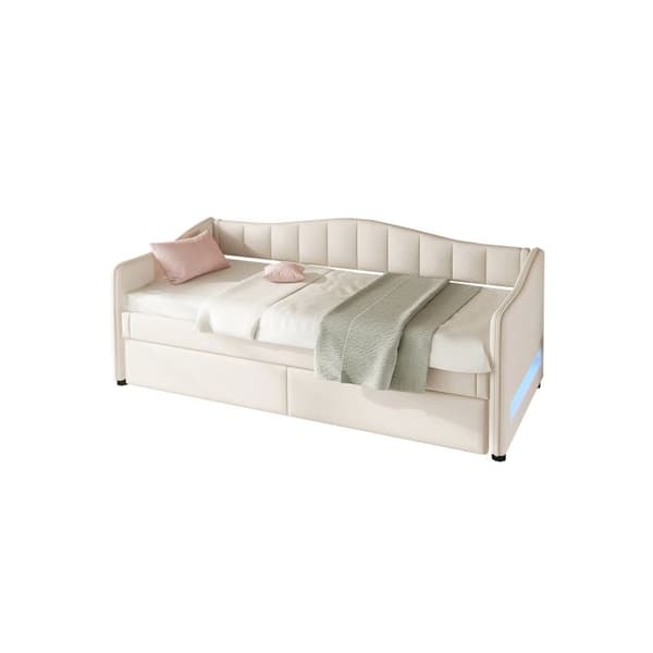 Dagbed - Minimalistisk - 90x200 cm - Beige - Sengeklapseng - Justerbart LED-lys