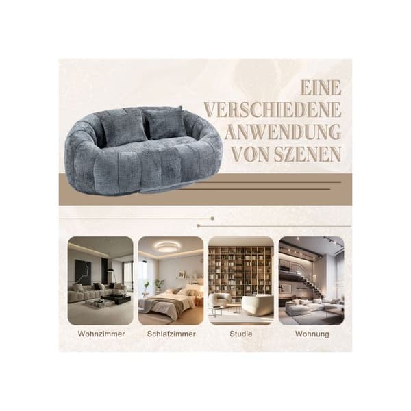 Sofa puf - MUVOE - Sovesofa - Grå chenille - 2 pladser - Fyldskum