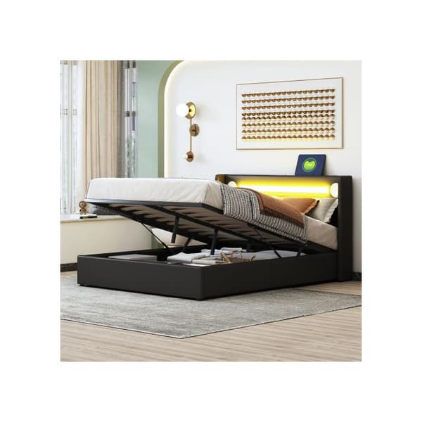 Seng 140x200 - MUVOE - Seng med LED - Bluetooth - Opbevaring - PU-læder