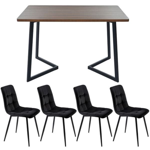 Spisebords sæt - MUVOE - 5 dele - Sort fløjl - Moderne design - 4 pladser
