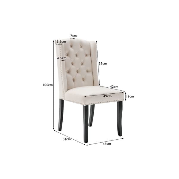 Spisestol - MUVOE - Moderne - Beige velour - Egetræ ben - Dekorative knapper