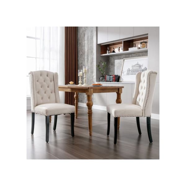 Spisestol - MUVOE - Moderne - Beige velour - Egetræ ben - Dekorative knapper