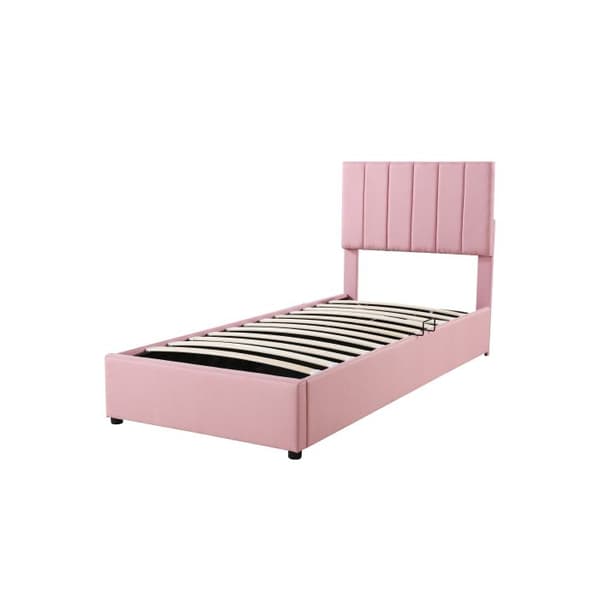 Barnsäng - MUVOE - 90x200 cm - Polstrad - Hydraulisk förvaring - Rosa