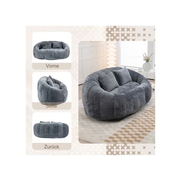 Sofa puf - MUVOE - Sovesofa - Grå chenille - 2 pladser - Fyldskum