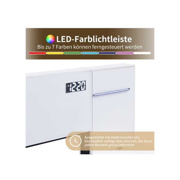 Dobbelt seng - MUVOE - 160×200 cm - Træ - Ambientelys & Bluetooth - USB-A/USB-C porte
