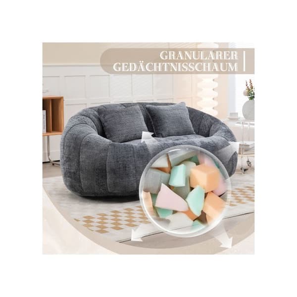Sofa puf - MUVOE - Sovesofa - Grå chenille - 2 pladser - Fyldskum