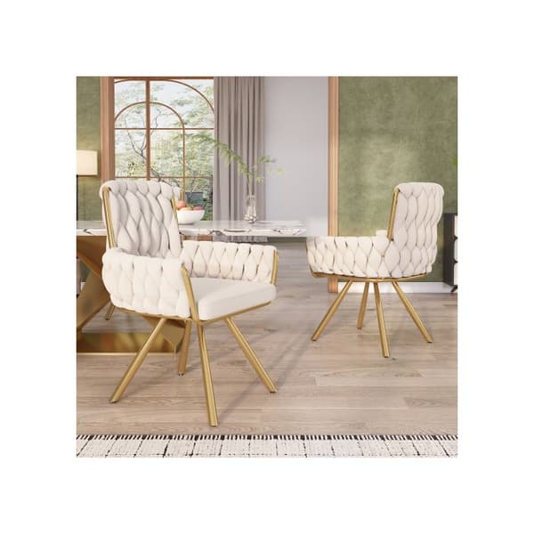 Matstolar - MUVOE - Set om 4 - Beige sammet - 360° svängbara - Armstöd