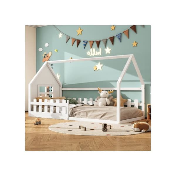 Barnsäng - MUVOE - 90x200cm - Design hus - Vit - Enkel montering