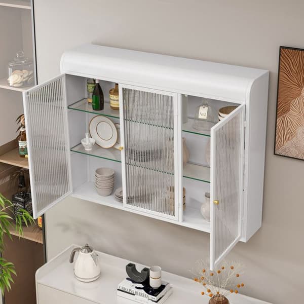 Glasvitrine - MUVOE - 3 døre - Vægmontering - Hvid - Moderne design