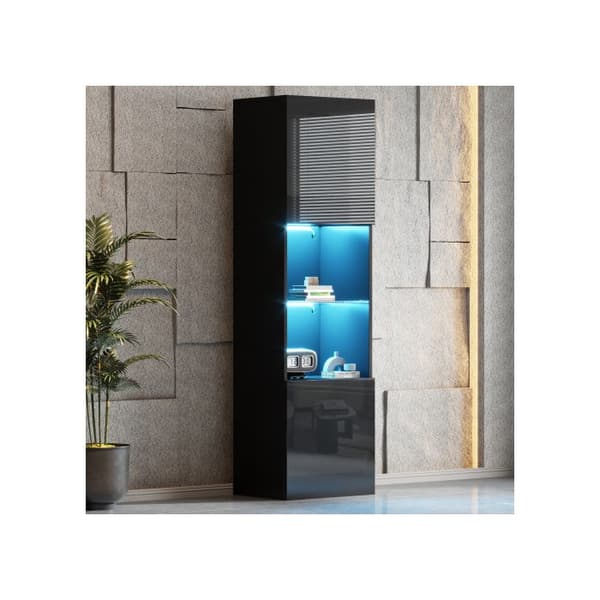 Vitrine - MUVOE - Sort Blank - 1 glas hylde - LED belysning - 160 cm