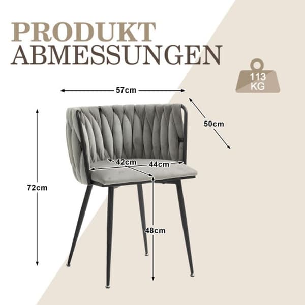 Matstol - HEDATX - Grå sammet - Set om 2 - Handvävd design - Guldmetallben