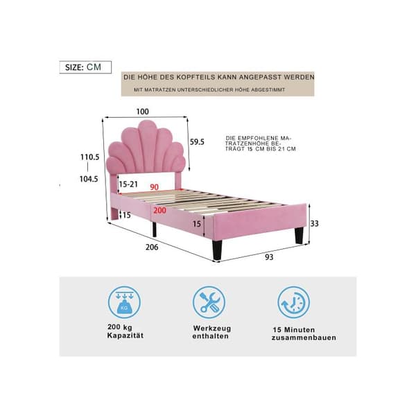Barneseng - 90 x 200 cm - Blomsterhovedgærde - Robust MDF - Nem montering