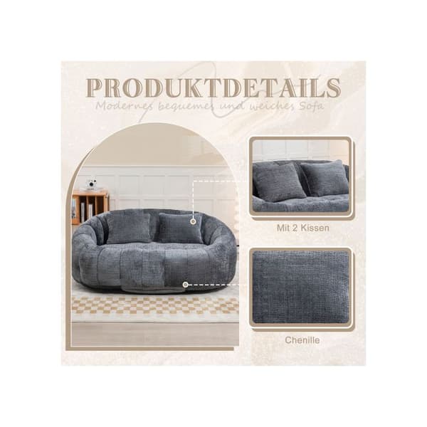 Sofa puf - MUVOE - Sovesofa - Grå chenille - 2 pladser - Fyldskum