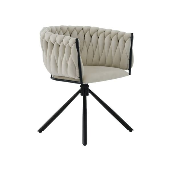Set med 6 snurrbara matstolar i beige sammet - modern design