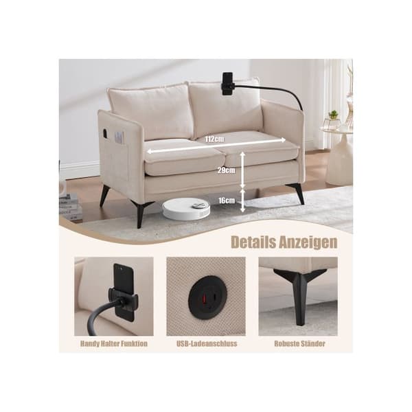 Bäddsoffa dubbel - MUVOE - Modern - Beigetyg - Justerbart telefonstöd - Sidoförvaring
