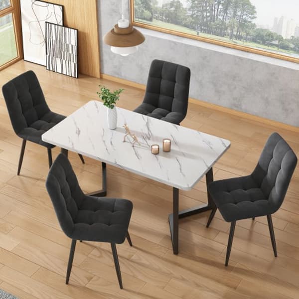 Spisebord - MUVOE - Rektangulær - Marmor - Sorte metalben - 117x68 cm