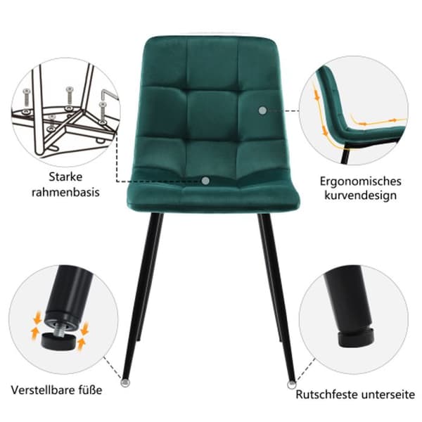 Matbord - MUVOE - Rektangulär - 4 platser - Mörkgrön sammet - Gyllene ben