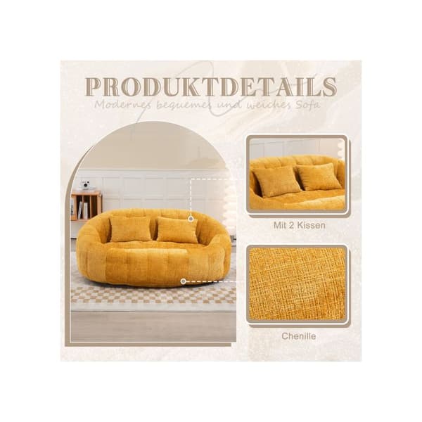 Sofa puf - MUVOE - Doven Sofa - Gul - Chenille - Med armlæn