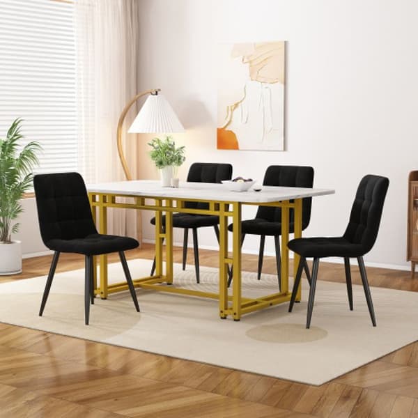 Spisebord - MUVOE - 120x70cm - Guld - 4 sorte stole - Moderne elegance